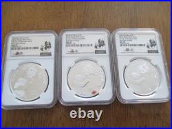2023 China Panda 40th Anniversary 3 Coin Silver Set NGC MS70 Signed by Fang