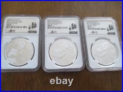 2023 China Panda 40th Anniversary 3 Coin Silver Set NGC MS70 Signed by Fang
