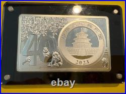 2023 China Panda 40th Anniversary Silver Set Coin with a 2 oz Bar