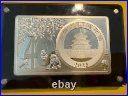 2023 China Panda 40th Anniversary Silver Set Coin with a 2 oz Bar