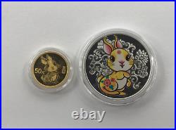 2023 China Rabbit Colorized Gold and Colorized Silver Coins Set