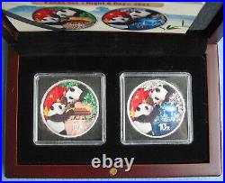 2023 China Silver Panda Set Night & Day 2x 30g. 999 fine 10 Yuan Colorized