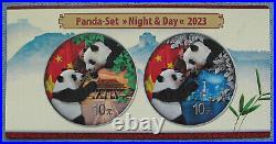 2023 China Silver Panda Set Night & Day 2x 30g. 999 fine 10 Yuan Colorized