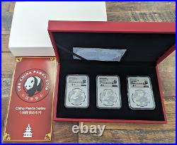 2023 (S) (Y) (G) China Silver Panda 3-Coin Set NGC MS70 Tong Fang FDOI Box & COA