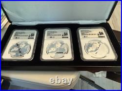 2023 (S) (Y) (G) China Silver Panda 3-Coin Set NGC MS70 Tong Fang FDOI Box & COA