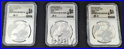 2023 (S) (Y) (G) China Silver Panda 3-Coin Set NGC MS70 Tong Fang FDOI Box & COA