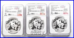 2024 China 30-gm Silver Panda 3-pc Mint Set NGC MS70 FDOI withGu Sig 4492