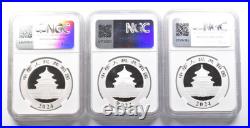 2024 China 30-gm Silver Panda 3-pc Mint Set NGC MS70 FDOI withGu Sig 4492