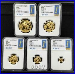 2024 China panda 30g 15g 8g 3g 1g gold coin 5-pc set NGC MS70 first Day of issue