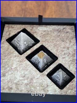 2024 Djibouti Silver Pyramids of Giza 3D Shaped Coin Set 6 Oz total