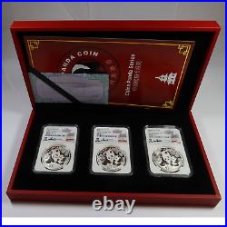 2024 NGC MS70 CHINA 3 Coin Signed 1oz Silver Panda 10 Yuan Set #51760R