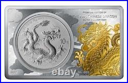 2025 CHINESE DRAGON COIN IN A BAR 2 Oz + 1 Oz Set SILVER Coin Gold Glided