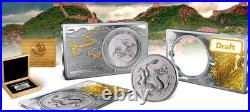 2025 CHINESE DRAGON COIN IN A BAR 2 Oz + 1 Oz Set SILVER Coin Gold Glided