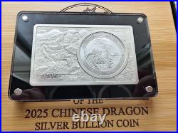 2025 CHINESE SILVER DRAGON COIN IN A BAR 2 Oz + 1 Oz Set Coin 10 Yuan COA#0918