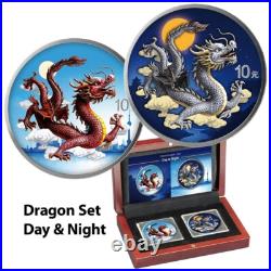 2025 China Chinese Dragon Day & Night Color 2 x 1 oz Silver Coin Set 888 Mintage