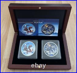 2025 China Chinese Dragon Day Night Colorized 1 oz Silver 2-Coin Set Mintage 888