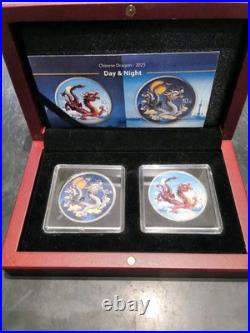 2025 China Chinese Dragon Day Night Colorized 1 oz Silver 2-Coin Set Mintage 888