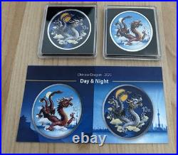2025 China Chinese Dragon Day Night Colorized 1 oz Silver 2-Coin Set Mintage 888