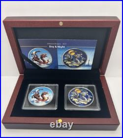 2025 China Chinese Dragon Day & Night Colorized 2 x 1 oz Silver Coin Set