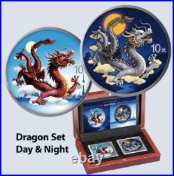 2025 China Chinese Dragon Day & Night Colorized 2 x 1 oz Silver Coin Set