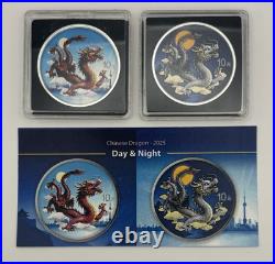 2025 China Chinese Dragon Day & Night Colorized 2 x 1 oz Silver Coin Set