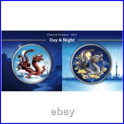 2025 China Chinese Dragon Day & Night Colorized 2 x 1 oz Silver Coin Set