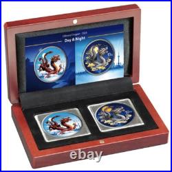 2025 China Chinese Dragon Day & Night Colorized 2 x 1 oz Silver Coin Set