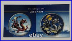 2025 China Chinese Dragon Day & Night Colorized 2 x 1 oz Silver Coin Set