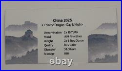 2025 China Chinese Dragon Day & Night Colorized 2 x 1 oz Silver Coin Set
