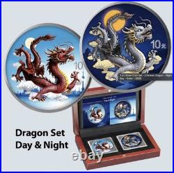 2025 China Dragon Day and Night Two Coin Set 1oz 999 Silver BU in Box with COA