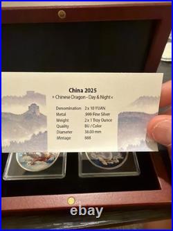 2025 China Dragon Day and Night Two Coin Set 1oz 999 Silver BU in Box with COA