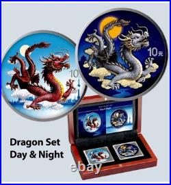 2025 Chinese Dragon Day & Night Colorized 2 x 1oz Silver Coin Set 888 Mint