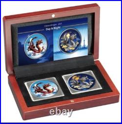 2025 Chinese Dragon Day & Night Colorized 2 x 1oz Silver Coin Set 888 Mint