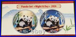 2026 2 x 30 Gram. 999 Silver China 10¥ Panda Night & Day Colorized Coin Set
