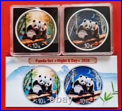 2026 China 2x10 Yuan Great Panda Night & Day color 2 x 30g Silver ONLY 888 Sets