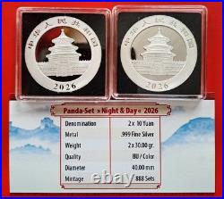 2026 China 2x10 Yuan Great Panda Night & Day color 2 x 30g Silver ONLY 888 Sets