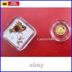 2026 China New Year Fu 1g. 999 Gold 8g. 999 Silver 10+3 Yuan 2-Coin Set Box COAs