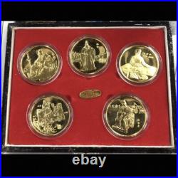 2sets x 1993 5pc china romance of three kingdom gilded copper medal coin set
