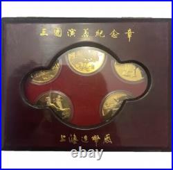 2sets x 1993 5pc china romance of three kingdom gilded copper medal coin set