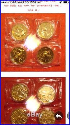 2sets x 4pc 1984 china goldfish gilded medal coin set no coa