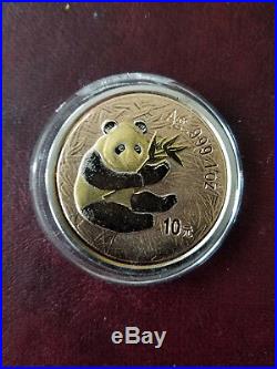3 Coins Box Set 2000 China Panda Gilded 10 Yuan 1 Oz. 999 Silver Coin