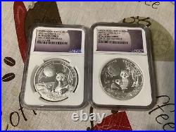 3 pcs china panda moon festival 1,2 & 10 Oz Silver Coins Set Withngc Pf70 Box/coa