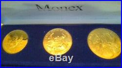 3oz gold coin monex set (1) canadian maple leaf (1) american eagle(1)schilling