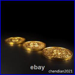 4 China antique copper Gilt copper Relief craftsmanship Large qian coin set of