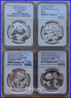 4 Pcs x NGC China 30g Silver Panda Medals Set Coin Collection Expo