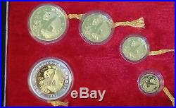 5-coin 1993 Chinese Panda Gold Coin Proof Set #285/2,500(Low Mint, Rare, Box &COA)