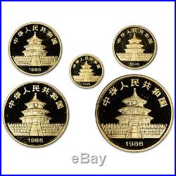 5-pc. 1986 P China Gold Panda Proof Coin Set Complete with OGP & COA