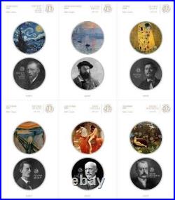 5pcs Coin set World Famous Paintings Silver medal Colorized Van Gogh/Monet/Klim