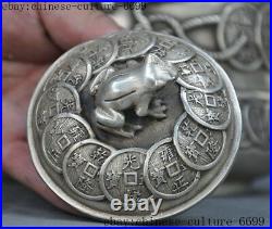 8marked old Chinese silver carving frog bat coin Teapot tea set tea maker
