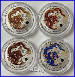 9 Pcs 2012 Australia Lunar Year of the Dragon 1oz Silver Colour Coins Set